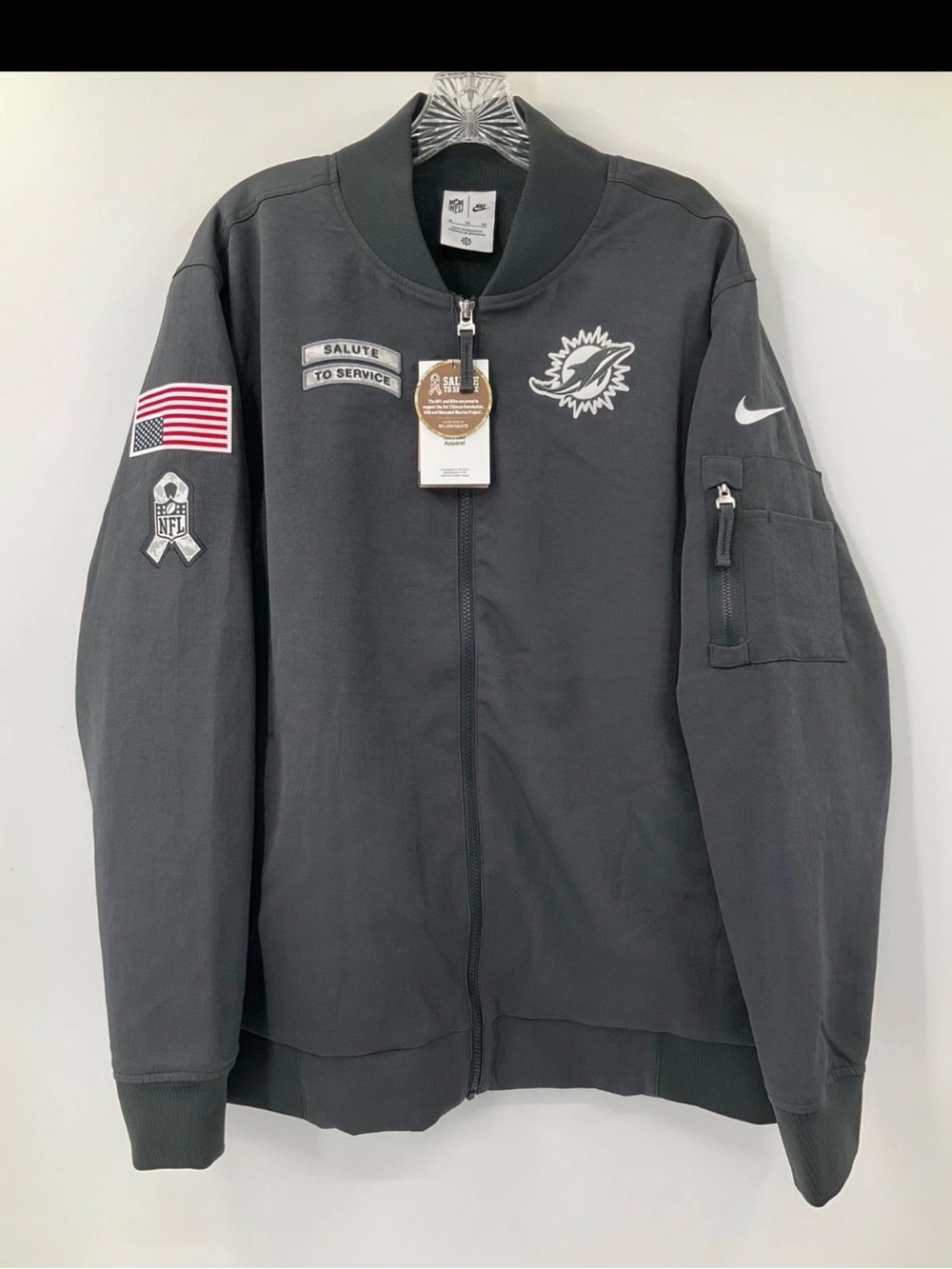 Nike Miami Dolphins 2025 Salute To Service Sideline Black Bomber Jacket XXL